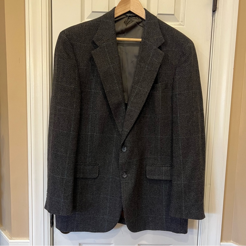 Vintage Cartier Tweed Wool Suit Jacket Dark Gray Men’s 44R Made in USA